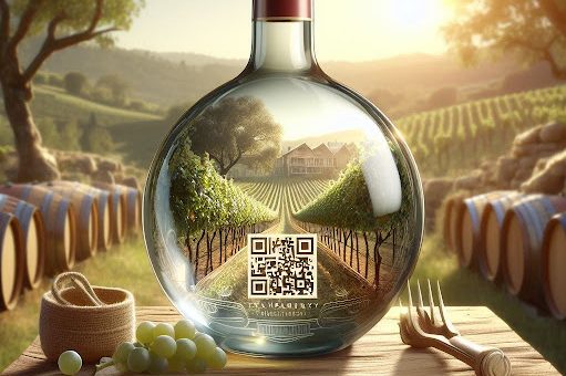 label Transparent bottle of wine with a qr code